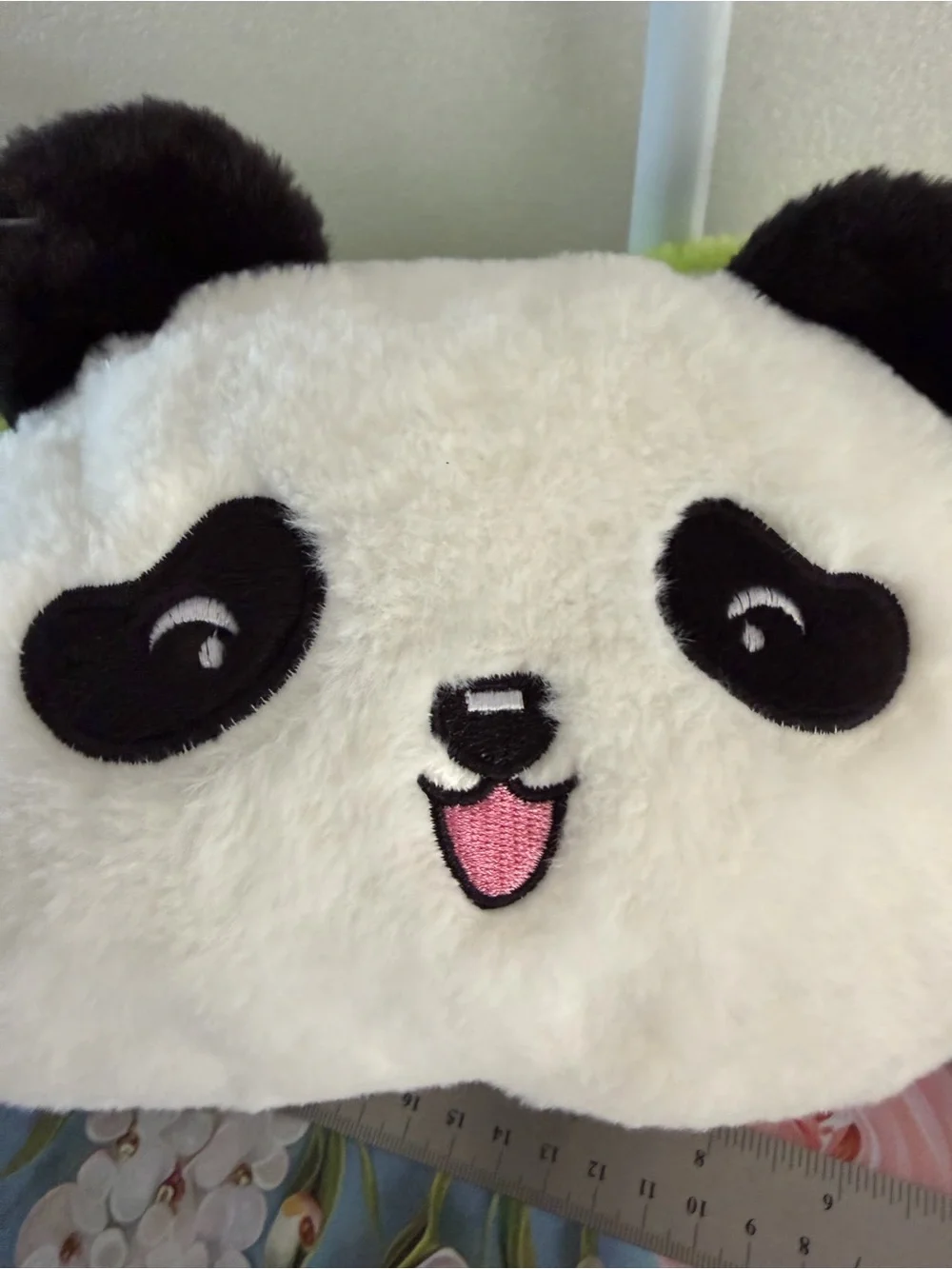 Plush Panda head Crossbody Bag in White & Green
